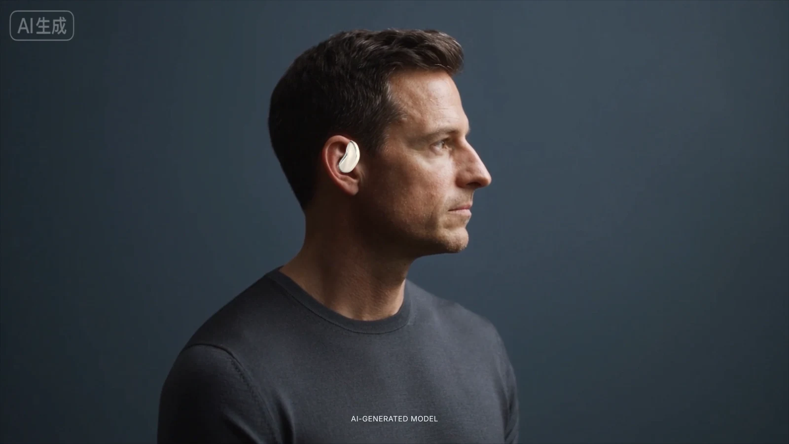 OE-C1 beige product visualisation on an AI-created person